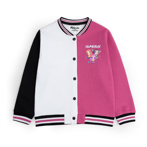 FLEECE BASEBALL JACKET - SHOCKING PINK WHITE LITTLE HUNTERX