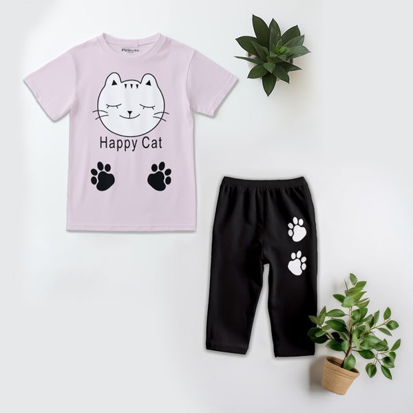 Kids Soft Cotton Happy Cat Pajama Suit