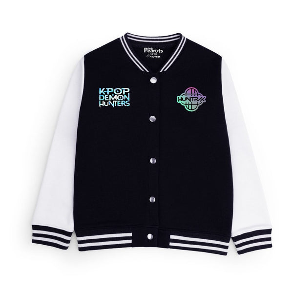 FLEECE BASEBALL JACKET - BLACK WHITE DEMON HUNTERS FAMILY