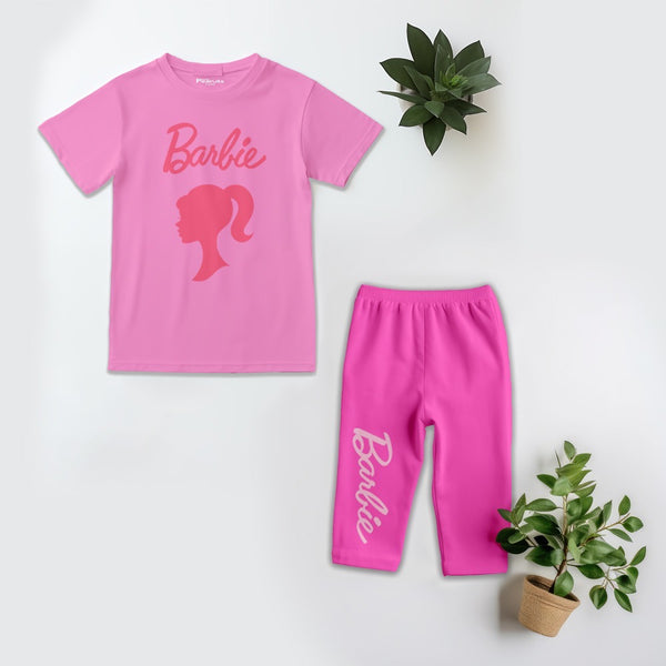 Kids Soft Cotton Contrast Barbie Pajama Suit