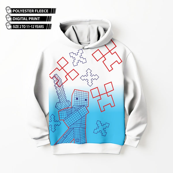 DIGITAL POLYESTER HOODIE - WHITE BLUE GRADIENT MINECRAFT