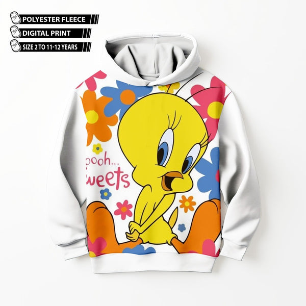 DIGITAL POLYESTER HOODIE - TWEETY FLOWERS
