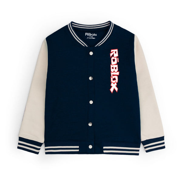 FLEECE BASEBALL JACKET - NAVY OFFWHITE ROBLOX CHARACTERS