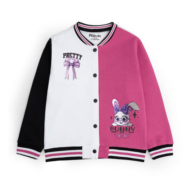 FLEECE BASEBALL JACKET - SHOCKING PINK WHITE PRETTY BUNNY