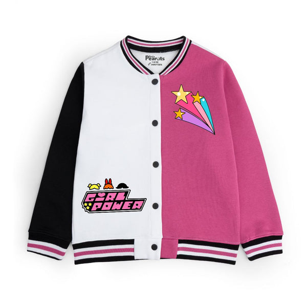 FLEECE BASEBALL JACKET - SHOCKING PINK WHITE GIRL POWER