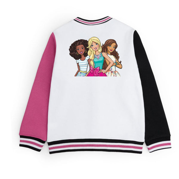 FLEECE BASEBALL JACKET - SHOCKING PINK WHITE BARBIE WITH FRIENDS