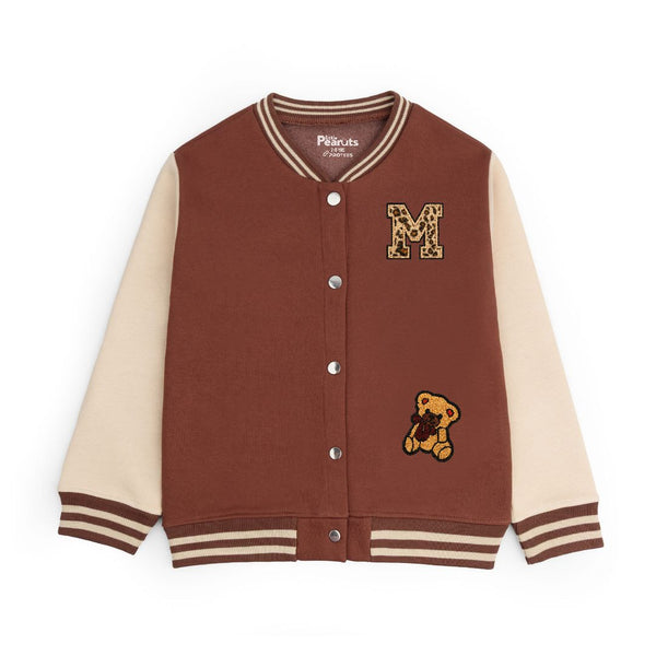 FLEECE BASEBALL JACKET - BROWN OFFWHITE MINI BEAR