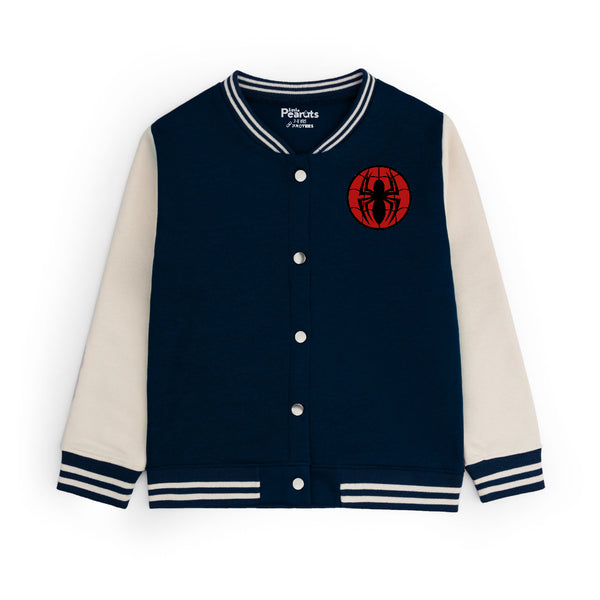 FLEECE BASEBALL JACKET - NAVY OFFWHITE SPIDER WEB