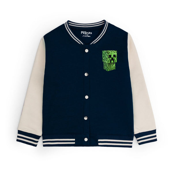 FLEECE BASEBALL JACKET - NAVY OFFWHITE MINECRAFT STEEVE