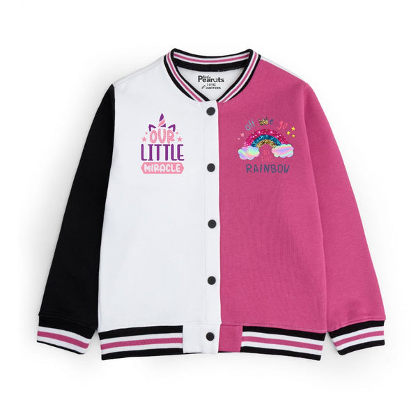 FLEECE BASEBALL JACKET - SHOCKING PINK WHITE MIRACLES