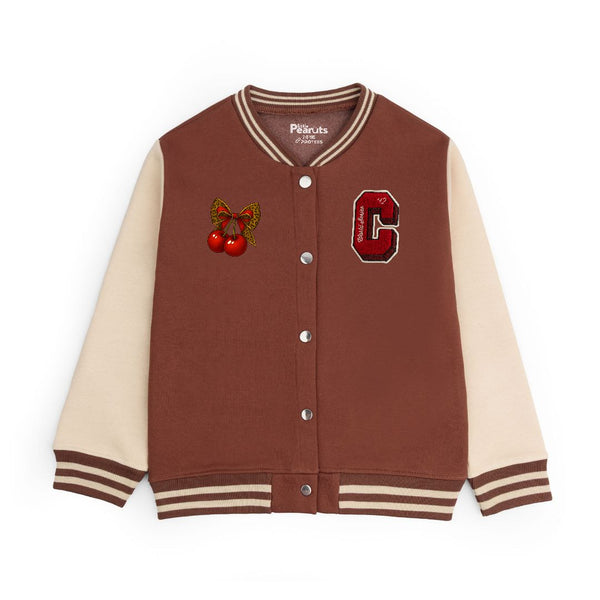 FLEECE BOMBER JACKET - BROWN OFFWHITE CHERRY WITH C LOGO