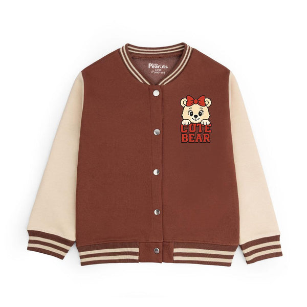 FLEECE BOMBER JACKET - BROWN OFFWHITE CUTE BEAR