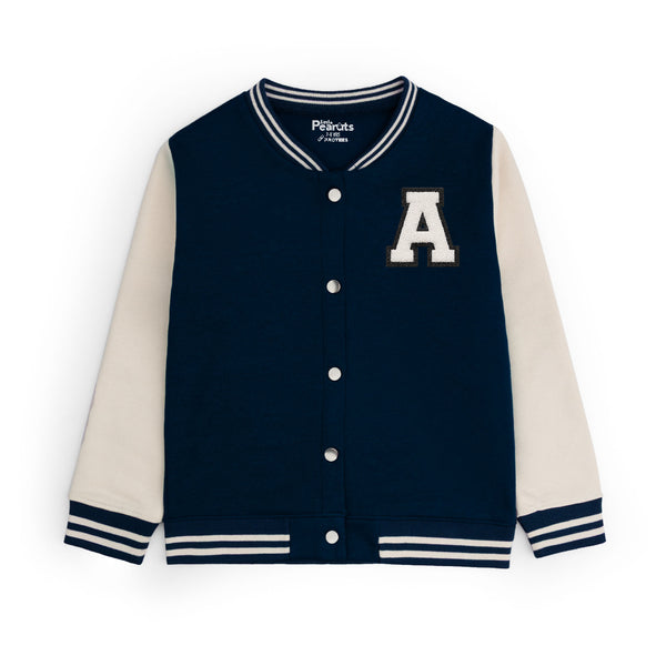 FLEECE BASEBALL JACKET - NAVY OFFWHITE A LOGO