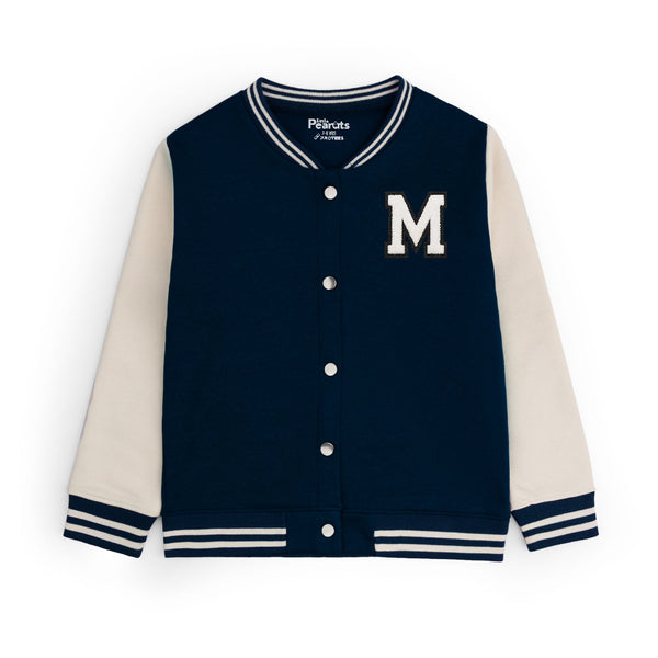 FLEECE BASEBALL JACKET - NAVY OFFWHITE M LOGO
