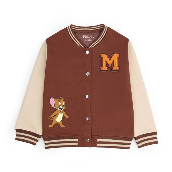 FLEECE BASEBALL JACKET - BROWN OFFWHITE JERRY MOUSE