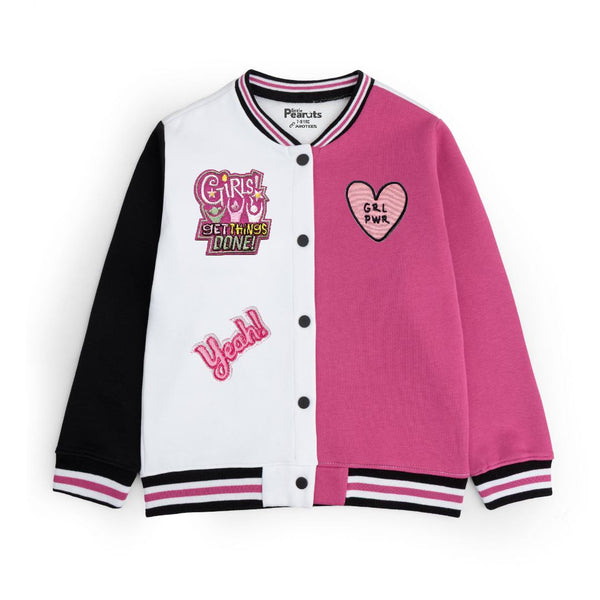 FLEECE BASEBALL JACKET - SHOCKING PINK WHITE GIRLS SET THINGS DONE