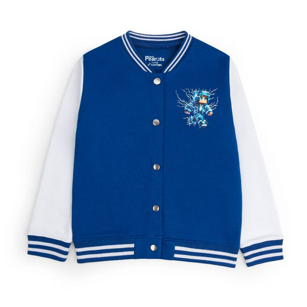 FLEECE BASEBALL JACKET - ROYAL WHITE THUNDER MINECRAFT