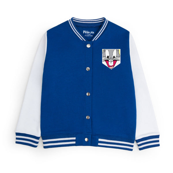 FLEECE BASEBALL JACKET - ROYAL WHITE BUGS BUNNY