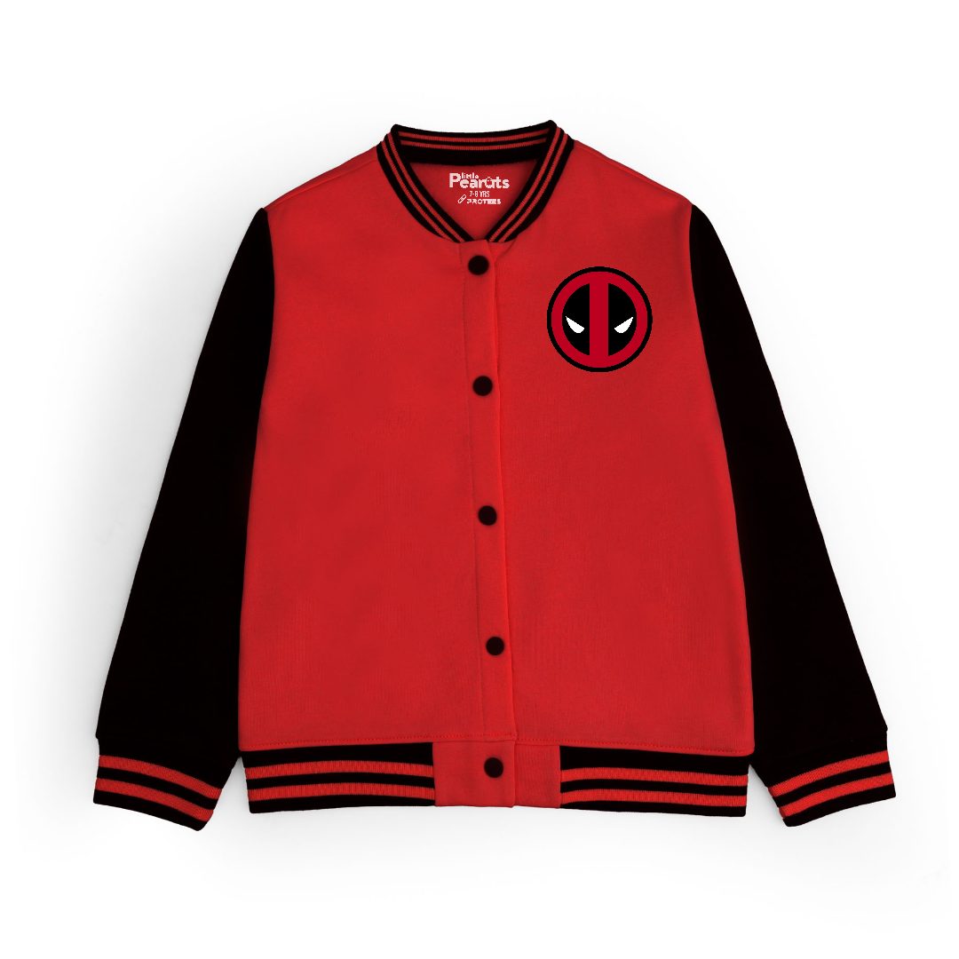 FLEECE BASEBALL JACKET - RED BLACK DEADPOOL – Little Peanuts