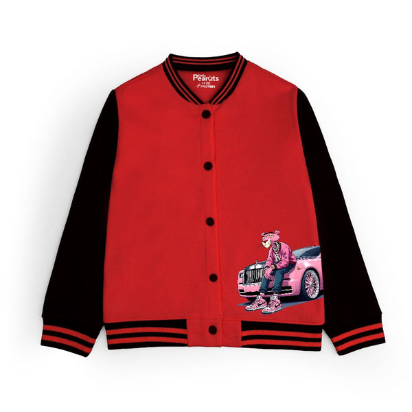 FLEECE BASEBALL JACKET - RED BLACK PINK PANTHER CAR