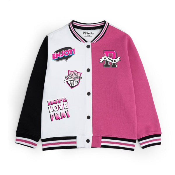 FLEECE BASEBALL JACKET - SHOCKING PINK WHITE HOPE LOVE PRAY