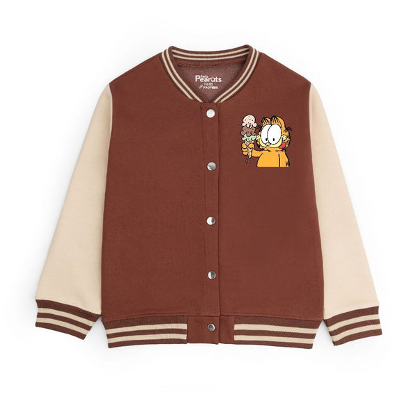 FLEECE BOMBER JACKET - BROWN OFFWHITE GARFIELD ICECREAM
