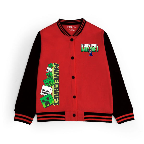 FLEECE BASEBALL JACKET - RED BLACK SURVIVAL MODE MINECRAFT
