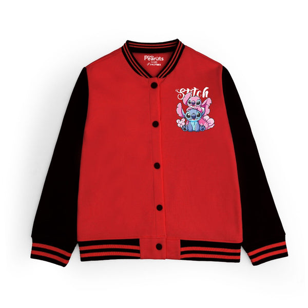 FLEECE BASEBALL JACKET - RED BLACK STITCH & ANGEL