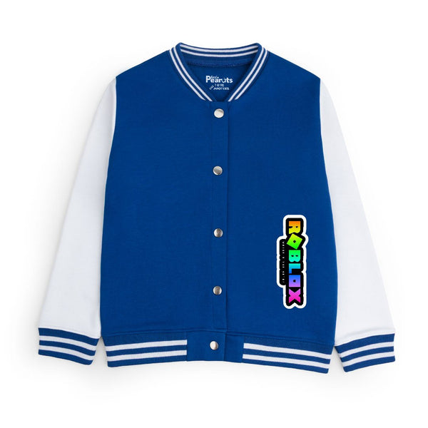 FLEECE BASEBALL JACKET - ROYAL WHITE INSIDE THE WORLD ROBLOX