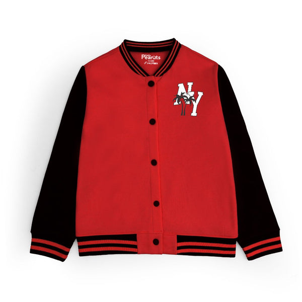 FLEECE BASEBALL JACKET - RED BLACK NY CITY
