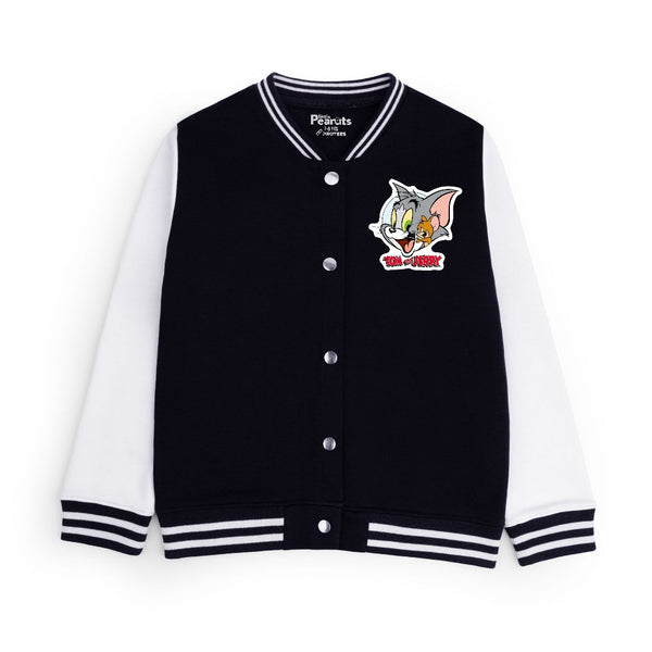 FLEECE BASEBALL JACKET - BLACK WHITE TOM & JERRY BREAD