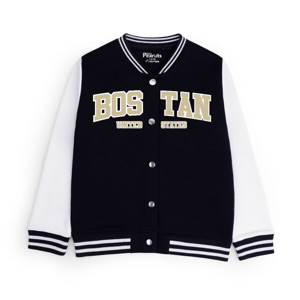 FLEECE BASEBALL JACKET - BLACK WHITE BOSTAN