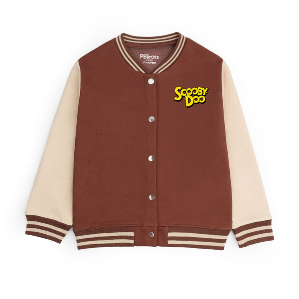 FLEECE BASEBALL JACKET - BROWN OFFWHITE SCOOBY DOO