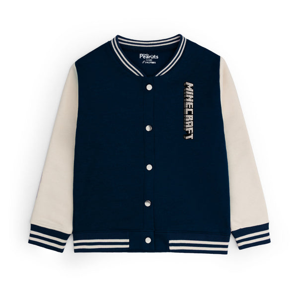 FLEECE BASEBALL JACKET - NAVY OFFWHITE MINECRAFT TNT