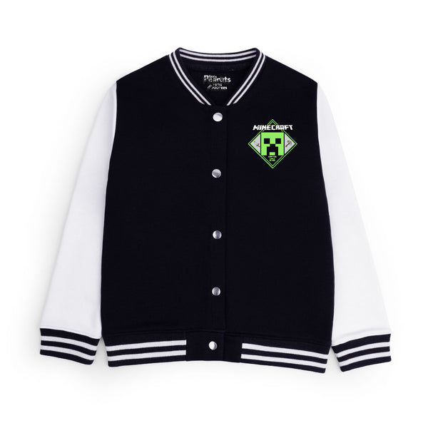 FLEECE BASEBALL JACKET - BLACK WHITE BLACK ADVENTRURE CLUB MINECRAFT