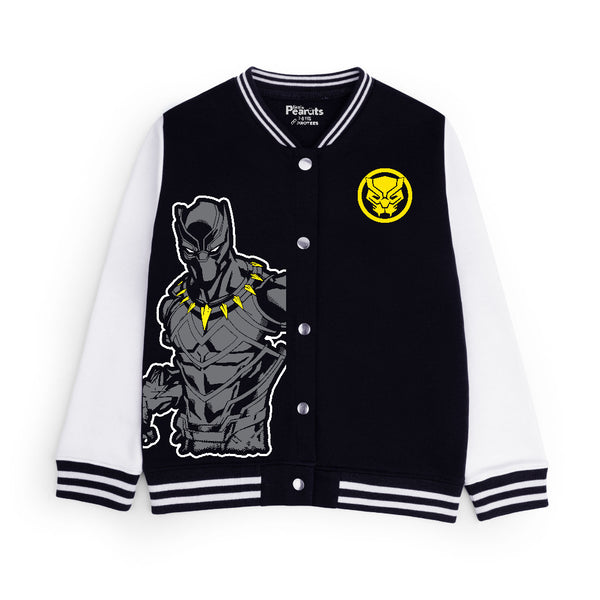 FLEECE BASEBALL JACKET - BLACK WHITE BLACK PANTHER