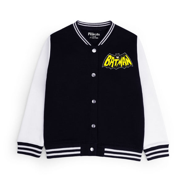 FLEECE BASEBALL JACKET - BLACK WHITE BATMAN LOGO
