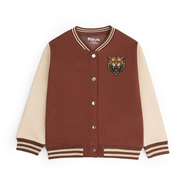 FLEECE BASEBALL JACKET - BROWN OFFWHITE TIGER