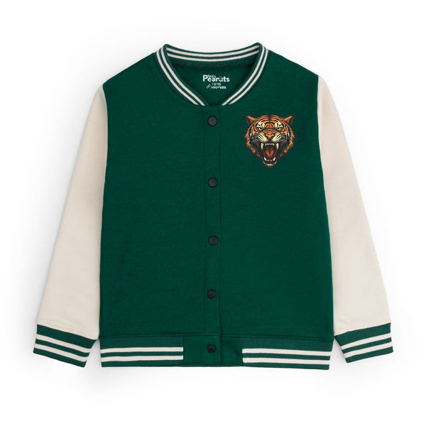 FLEECE BASEBALL JACKET - GREEN OFFWHITE TIGER