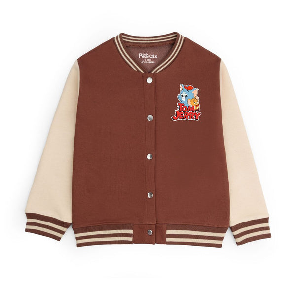 FLEECE BASEBALL JACKET - BROWN OFFWHITE TOM & JERRY