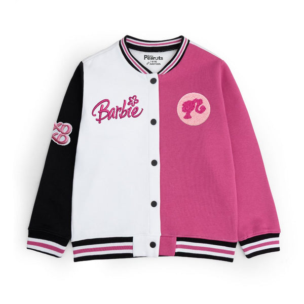 FLEECE BASEBALL JACKET - SHOCKING PINK WHITE BARBIE XOXO