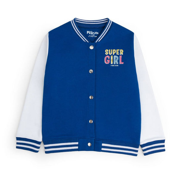 FLEECE BOMBER JACKET - ROYAL WHITE SUPER GIRL