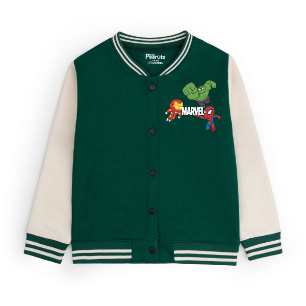 FLEECE BASEBALL JACKET - GREEN OFFWHITE MARVEL HEROES