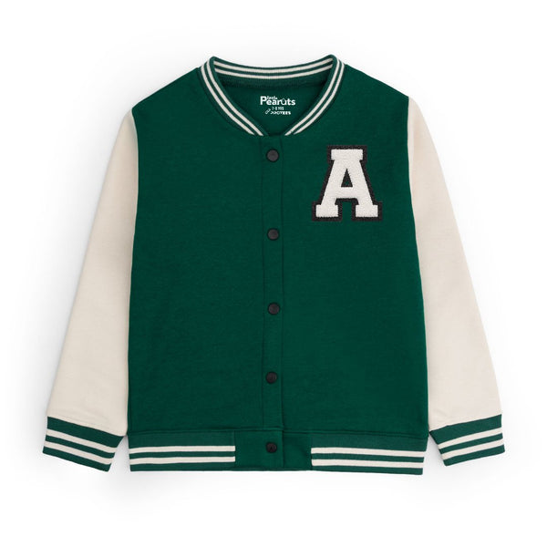 FLEECE BASEBALL JACKET - GREEN OFFWHITE A LOGO