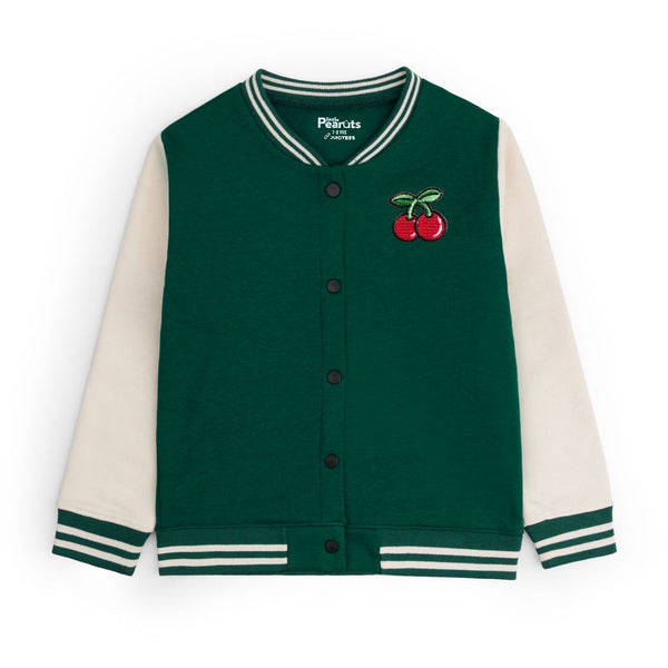 FLEECE BASEBALL JACKET - GREEN OFFWHITE CHERRY