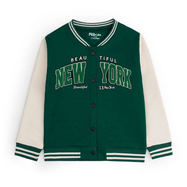 FLEECE BASEBALL JACKET - GREEN OFFWHITE NEW YORK