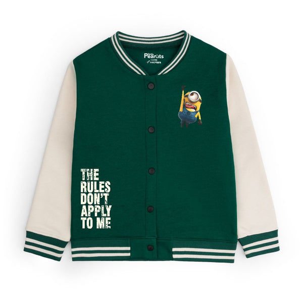 FLEECE BASEBALL JACKET - GREEN OFFWHITE MINION RULES