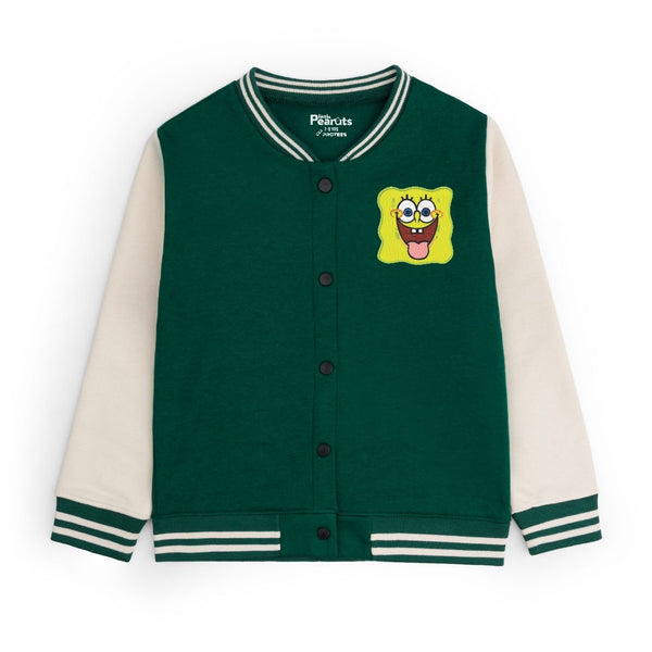 FLEECE BASEBALL JACKET - GREEN OFFWHITE SPONGEBOB