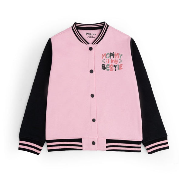 FLEECE BASEBALL JACKET - BABY PINK BLACK MOMMY IS MY BEST FRIEND