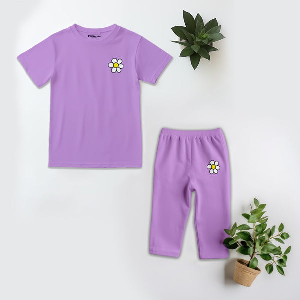 Kids Soft Cotton Lilac Flower Pajama Suit